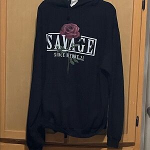Savage Black Hoodie with Rose Graphic